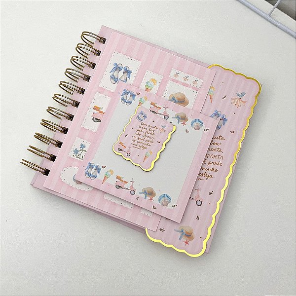 Kit Completo Mini Caderno Quadradinho Verão dos Sonhos | Marca-Páginas, Adesivos e Bloco