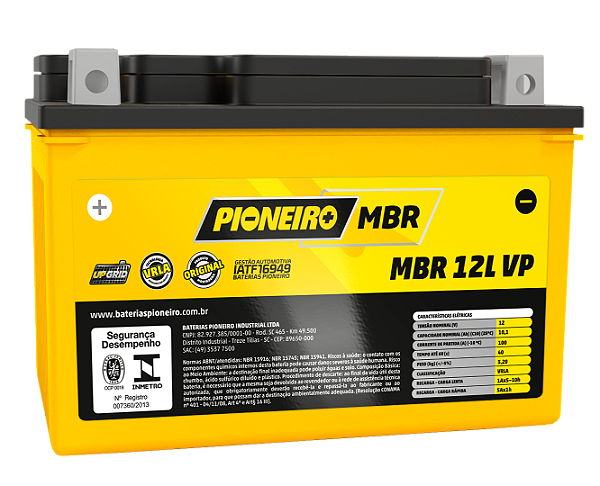 Bateria Moto AGM/VRLA Pioneiro MBR 12L VP 12V 10,1Ah