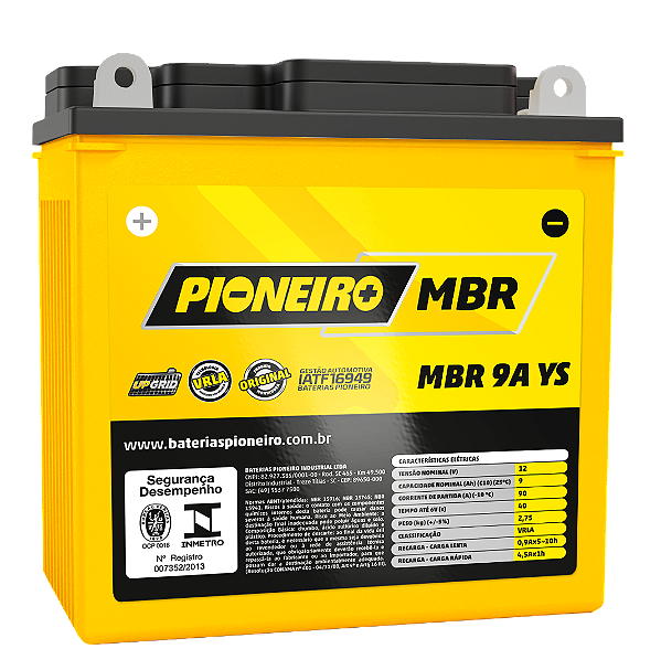 Bateria Moto AGM/VRLA Pioneiro MBR 9A YS 12V 9Ah
