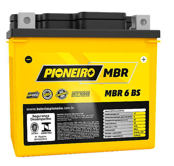 Bateria Moto AGM/VRLA Pioneiro MBR 6 BS 12V 6Ah