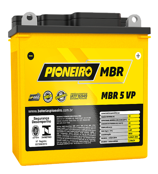 Bateria Moto AGM/VRLA Pioneiro MBR 5 VP 12V 5Ah