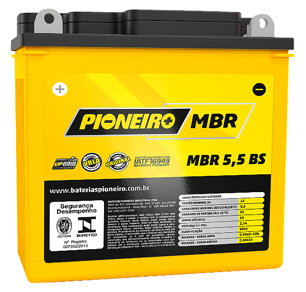 Bateria Moto AGM/VRLA Pioneiro MBR 5,5 BS 12V 5,5Ah