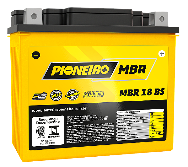 Bateria Moto AGM/VRLA Pioneiro MBR 18 BS 12V 18Ah - Garagem Total