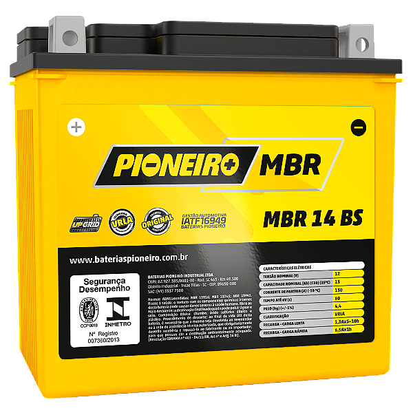 Bateria Moto AGM/VRLA Pioneiro MBR 14 BS 12V 13Ah