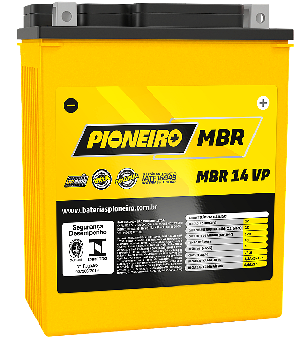Bateria Moto AGM/VRLA Pioneiro MBR 14 VP 12V 12Ah