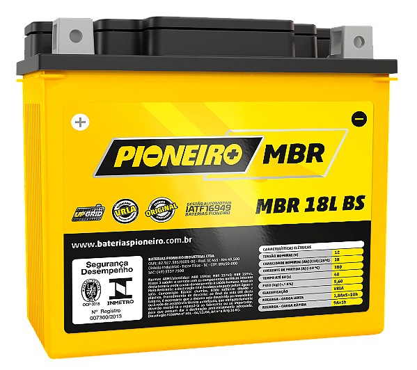Bateria Moto AGM/VRLA Pioneiro MBR 18L BS 12V 18Ah