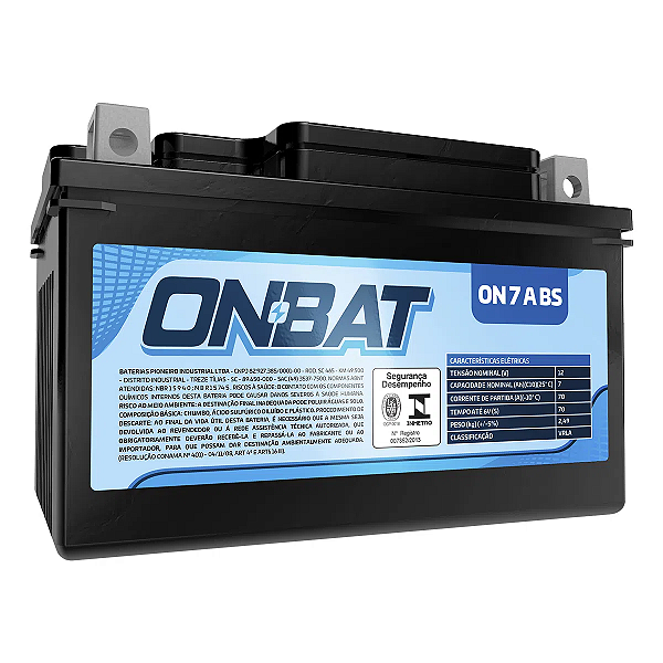 Bateria Moto AGM/VRLA Onbat ON 7A BS 12V 7Ah