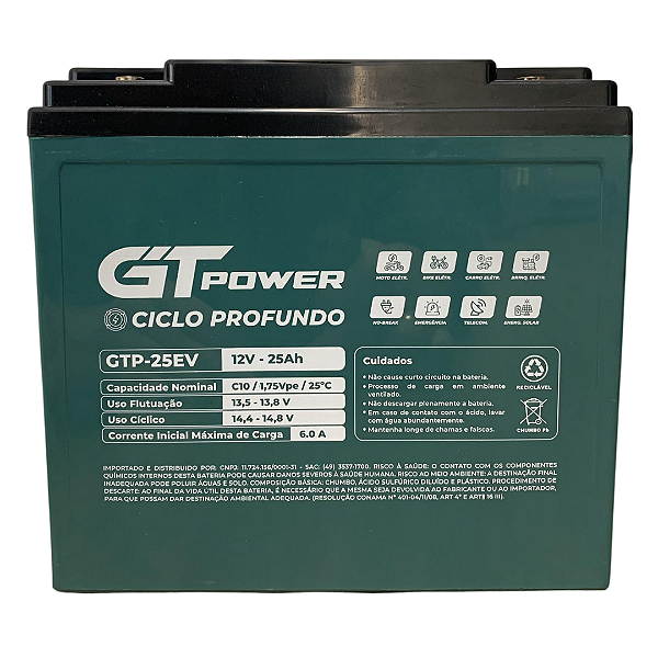Bateria 12v 25ah Gt Power Ciclo Profundo