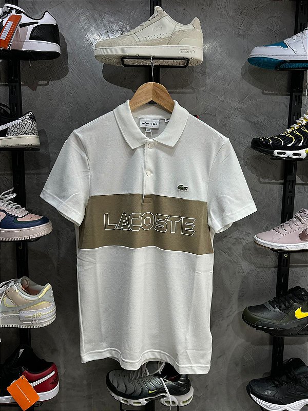 Polo Lacost Piquet Stretch Khaki Branca