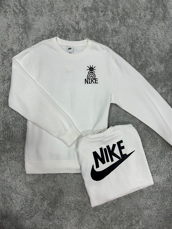 Moletom Nike Fleece Crew Flanelado Branco