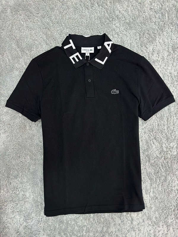 Polo Lacoste Piquet Gola Assinatura Preta