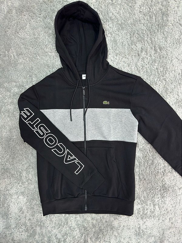 Moletom Lacoste ColorBlock Zip Preto/Cinza