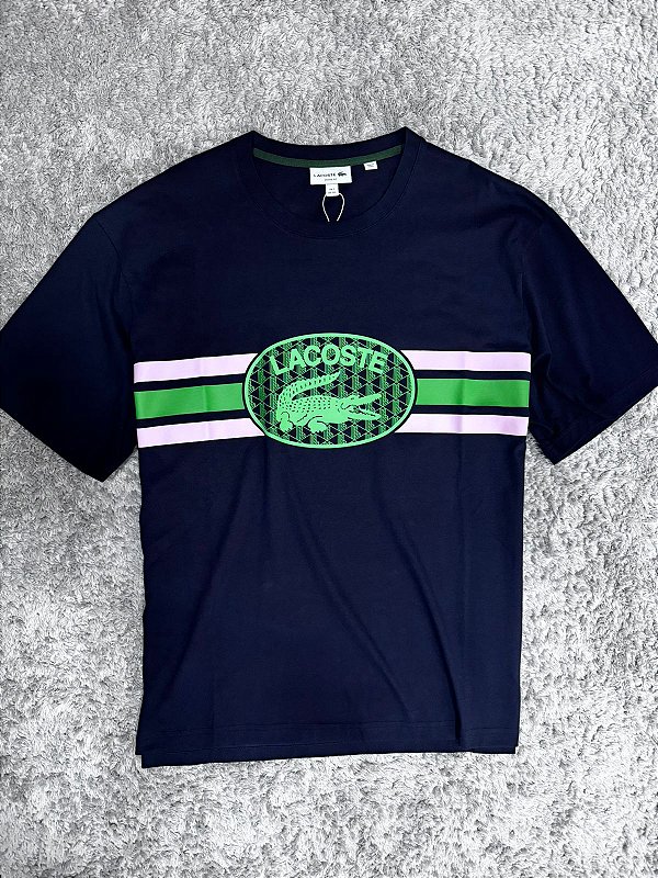 CAMISETA REGULAR FIT MONOGRAMA AZUL/VERDE/ROSA