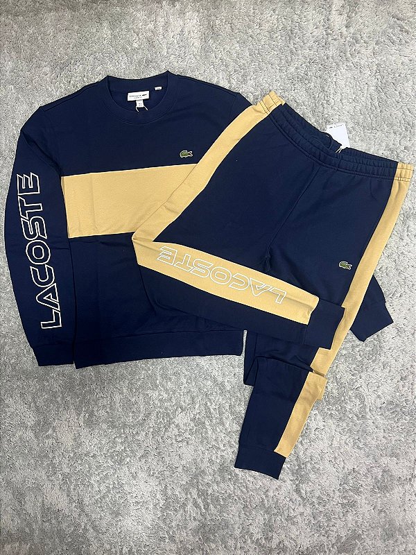Conjunto Moletom Lacoste ColorBlock Azul/Bege