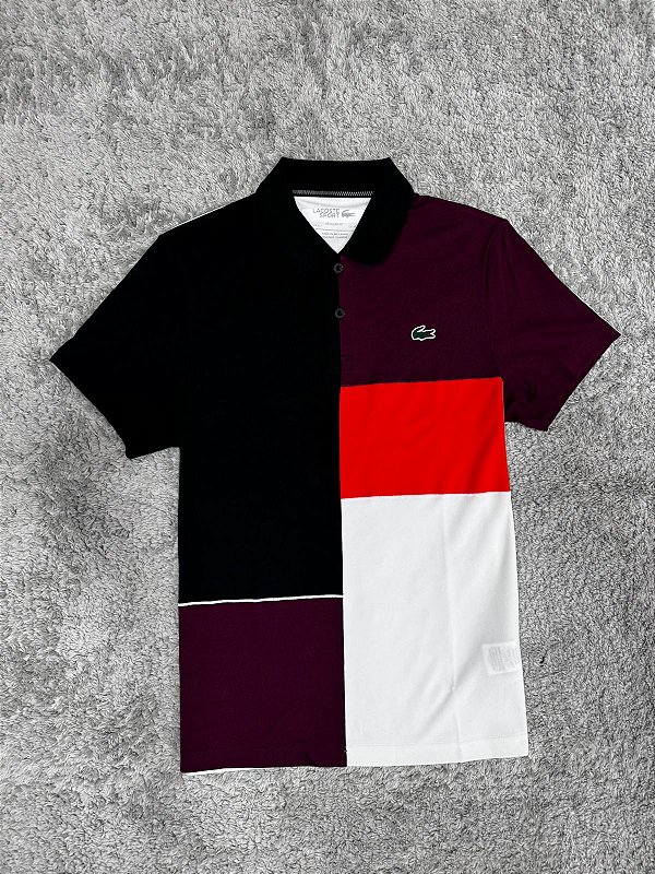 POLO LACOSTE SPORT COLORBLOCK PRETO/VINHO