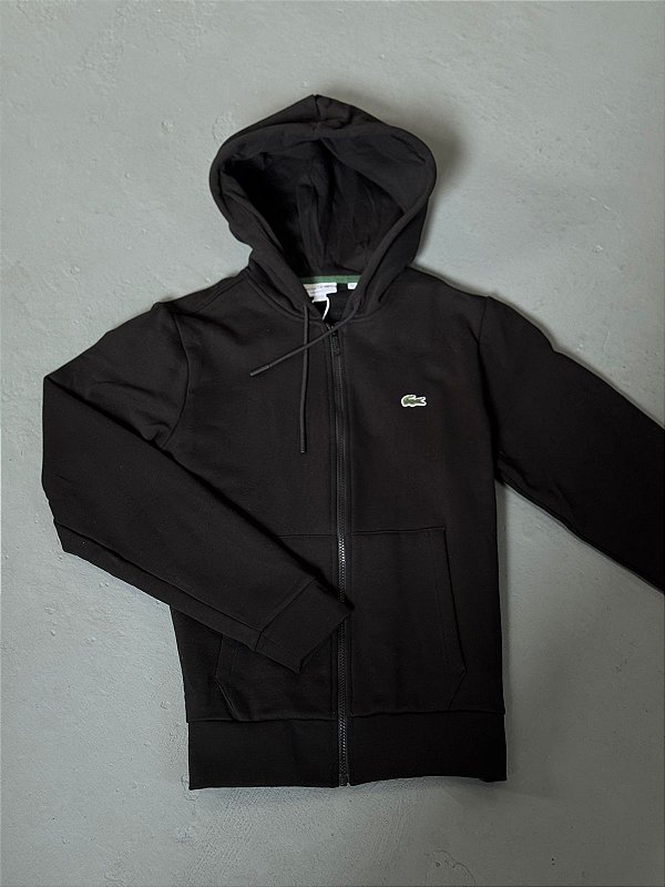 MOLETOM LACOSTE HOODIE PRETO COM ZIPER