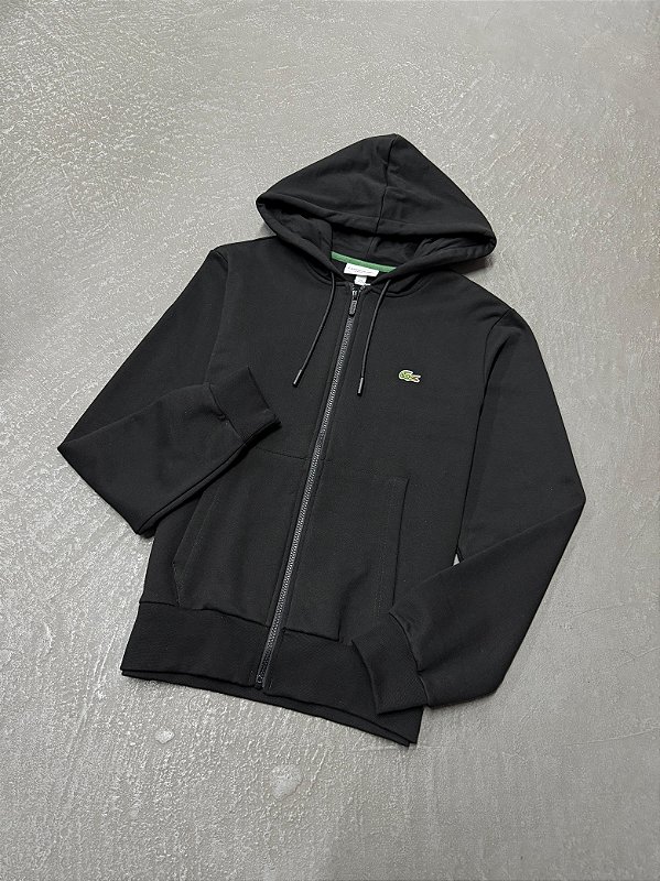 MOLETOM LACOSTE HOODIE PRETO COM ZIPER