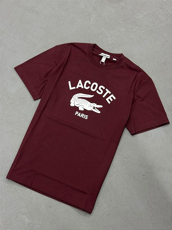 Camiseta Lacoste em Algodão com Estampa Assinada (Vinho)