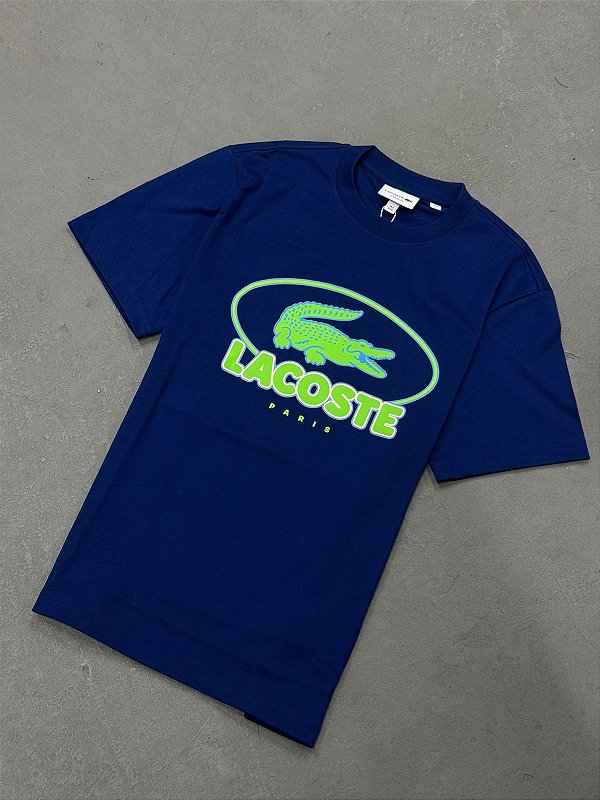 Camiseta Lacoste de Algodão Pesado com Estampa Gráfica ( Azul/Verde )