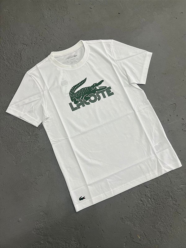 Camiseta Esportiva Lacoste em Algodão Ultra Dry (Branca/Verde )