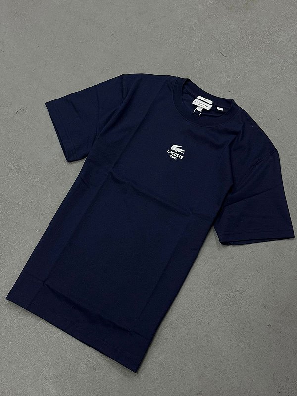 Camiseta Lacoste em Algodão com Estampa Assinada (Azul)