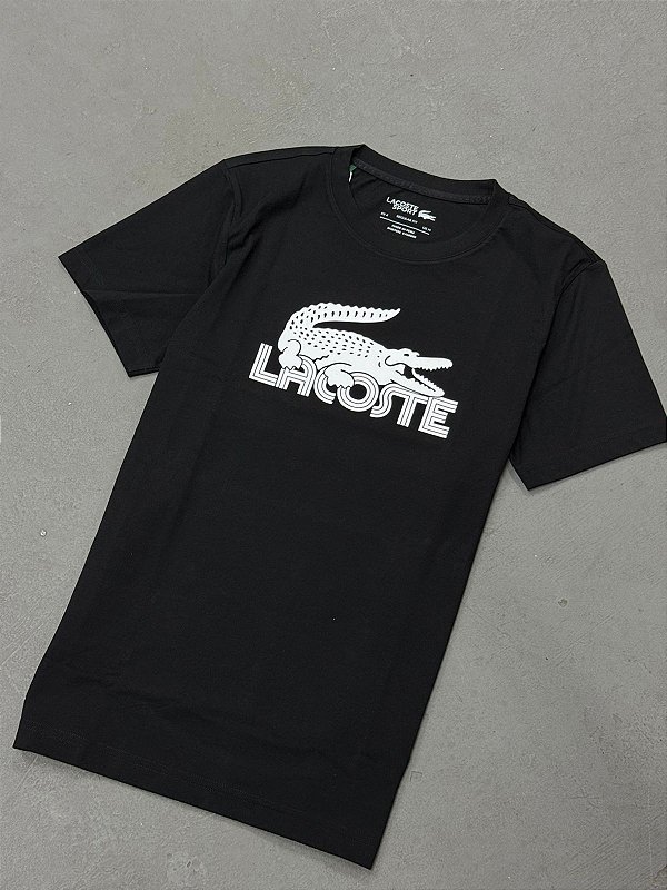 Camiseta Esportiva Lacoste em Algodão Ultra Dry (Preta/Branca)