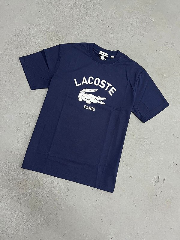 Camiseta Lacoste em Algodão com Estampa Assinada (Azul Marinho)