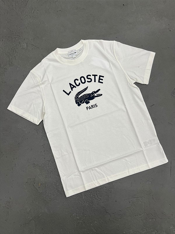 Camiseta Lacoste em Algodão com Estampa Assinada (Branca)