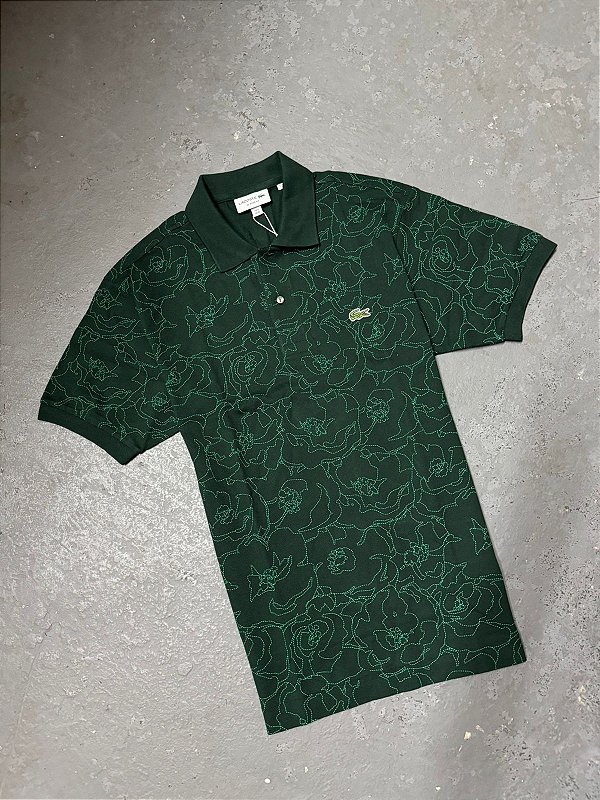 Polo Lacoste Classic Fit com Estampa Floral ( Verde )
