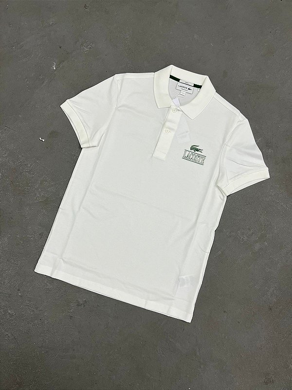 Polo Lacoste Signature Unisex Regular Fit Baskılı Beyaz