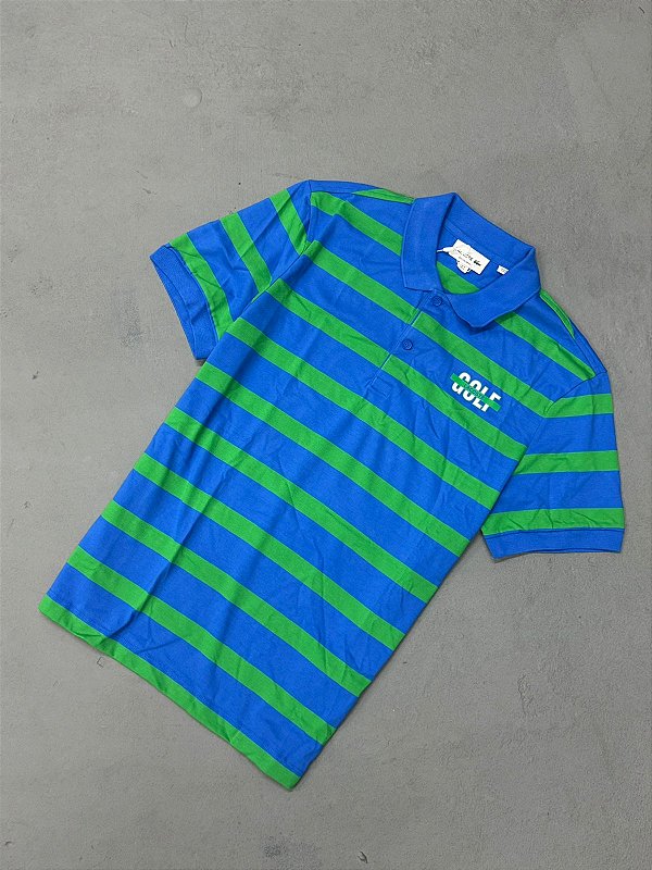 Polo Lacoste  Listrada Com Estampa Golf (Verde/Azul)