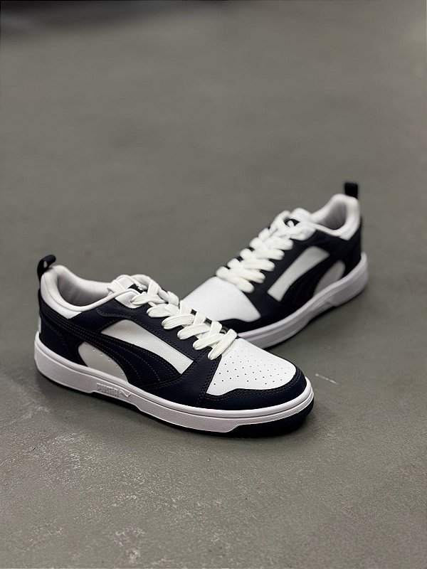 Tênis Puma Rebound V6 Low White/New Navy/Azul Marinho