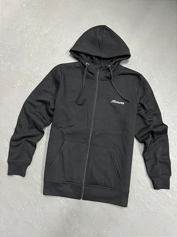 Moletom Mizuno Preto de Zipper  com Capuz