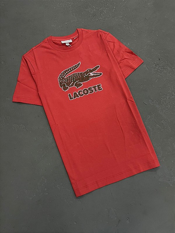 Camiseta Lacoste com Crocodilo Estampado Craquelado