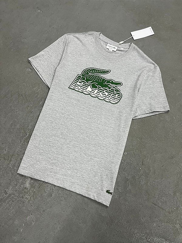 Camiseta Lacoste Cinza Big Croc Emborrachado