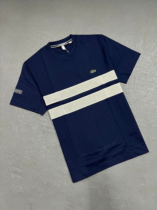 Camiseta Lacoste de Banda de Malha Pesada Azul Marinho