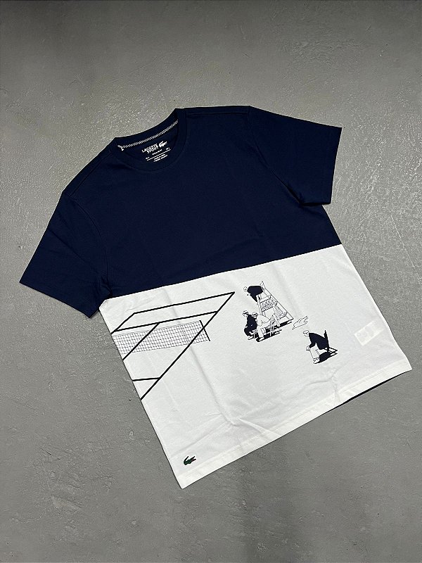 Camiseta Lacoste com Estampa Gráfica de Tênis Azul Marinho