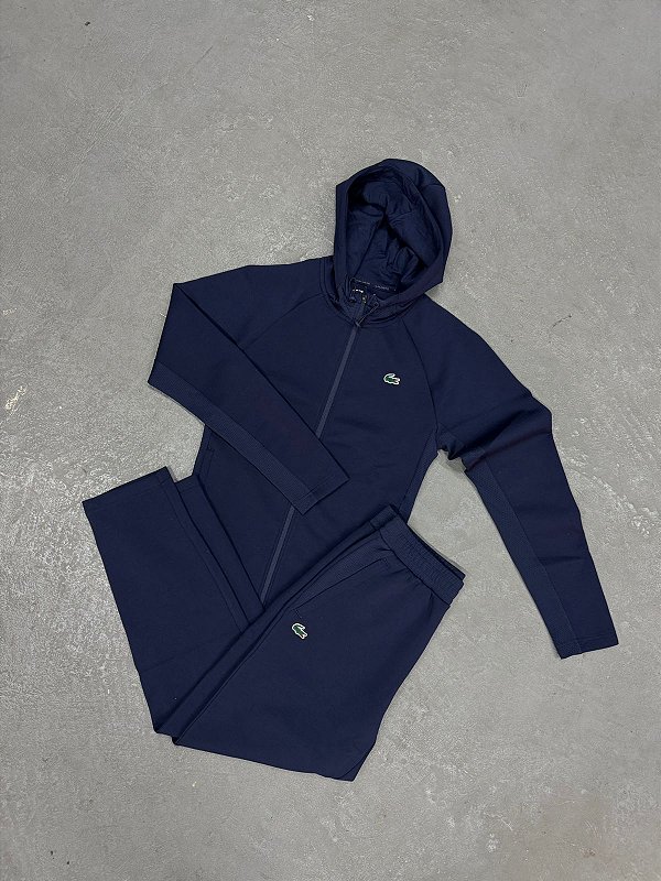 Conjunto Lacoste Sport com Touca e Zíper Azul Marinho