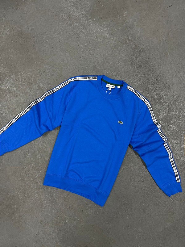 Moletom Lacoste com Fita de Assinatura na Lateral Azul Royal