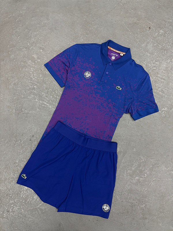 Conjunto Lacoste Sport em Modelagem Slim Azul/Rosa