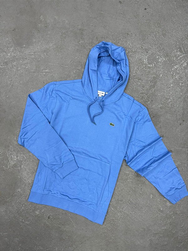 Moletom Lacoste Canguru em Modelagem Clássica Azul Céu