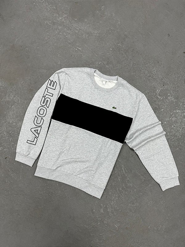 Moletom Colorblock com Gola Redonda Cinza/Preto