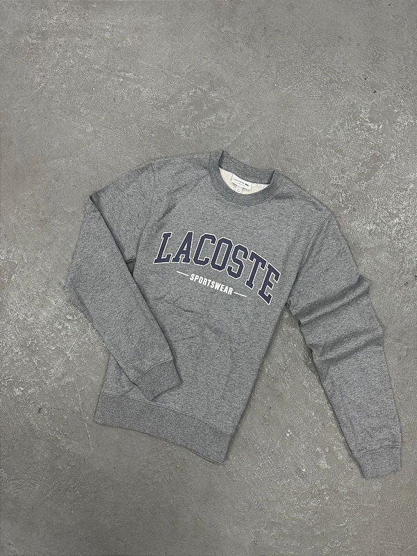Moletom Lacoste Letreiro Gola Careca 2025 Cinza