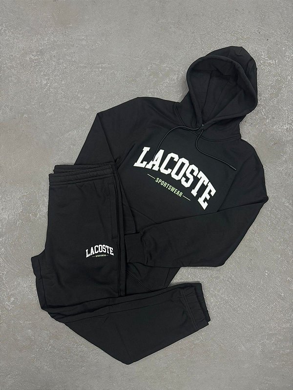 Conjunto Lacoste Letreiro com Capuz 2025 Preto