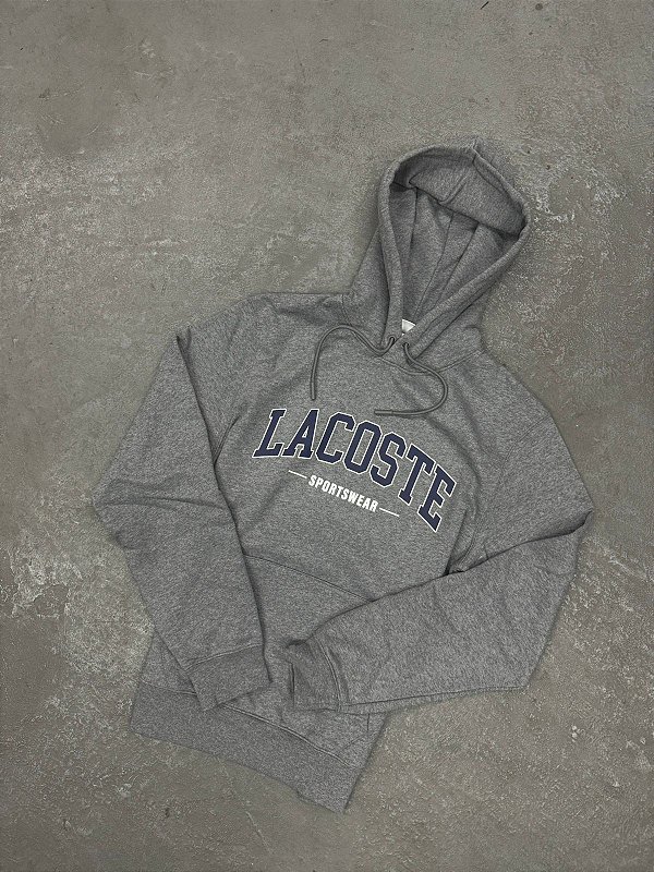 Moletom Lacoste Letreiro com Capuz 2025 Cinza