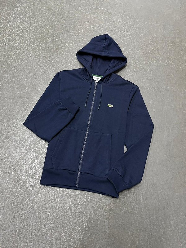 MOLETOM LACOSTE HOODIE AZUL MARINHO COM ZIPER