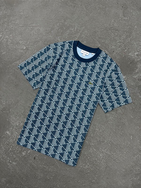 Camiseta Lacoste em  Algodão com Monograma Azul