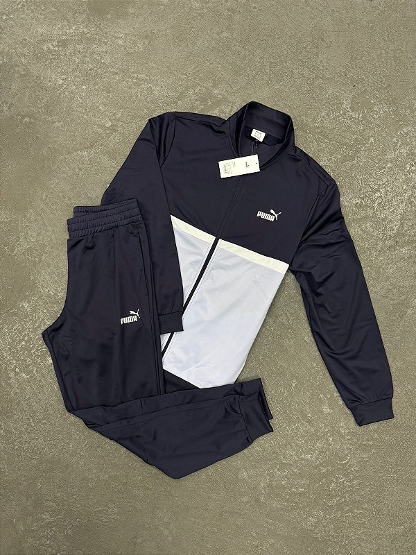 Conjunto Puma Poly Colorblock Tracksuit Azul Marinho