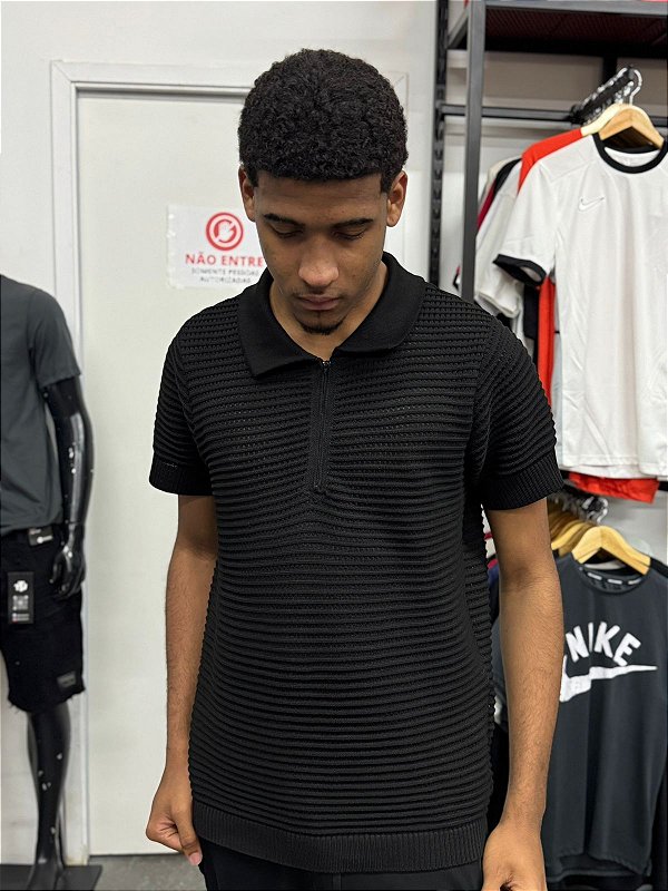 Polo Tricot Zíper Preta
