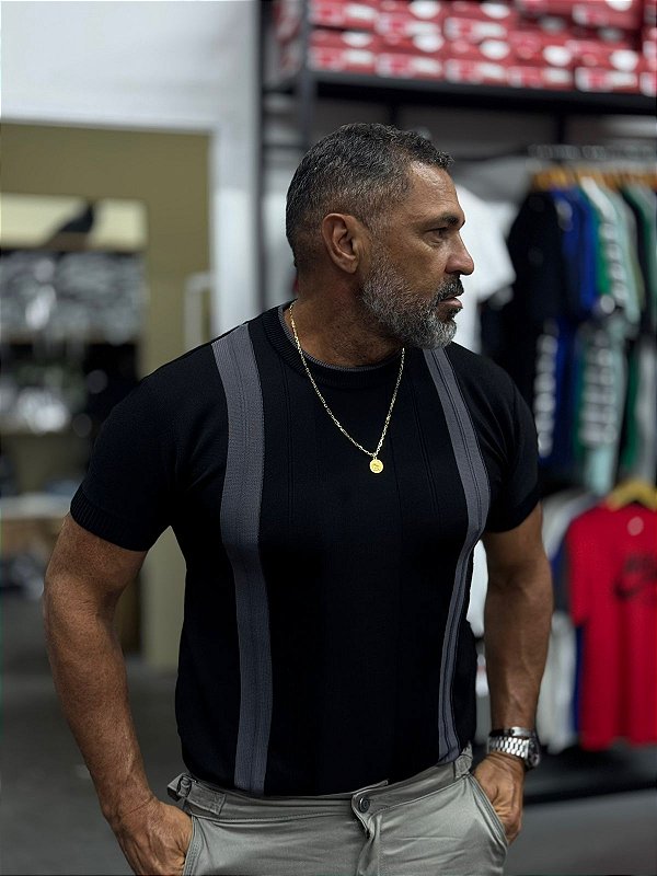 Camiseta Tricot Canelado Preta